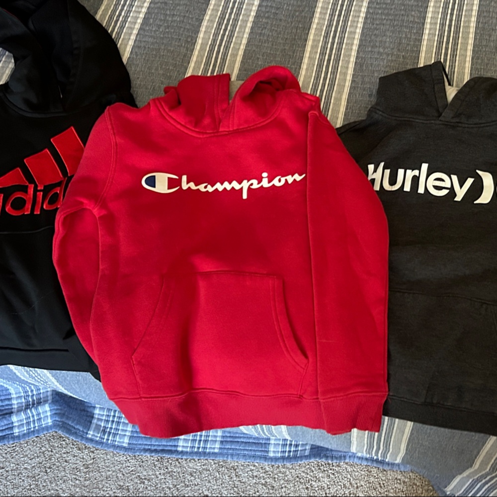 3 boys hoodies Hurley, Adidas and Champion